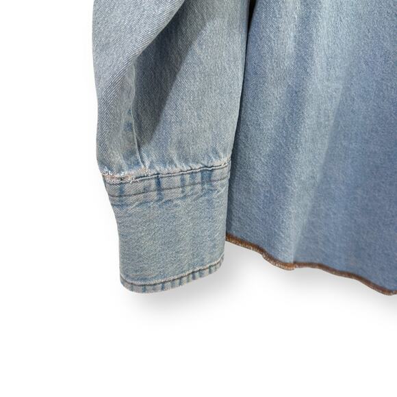 Wrangler 90s VTG Distressed Pearl Snap Denim Shirt Mens L Western Long Sleeve - Picture 12 of 16